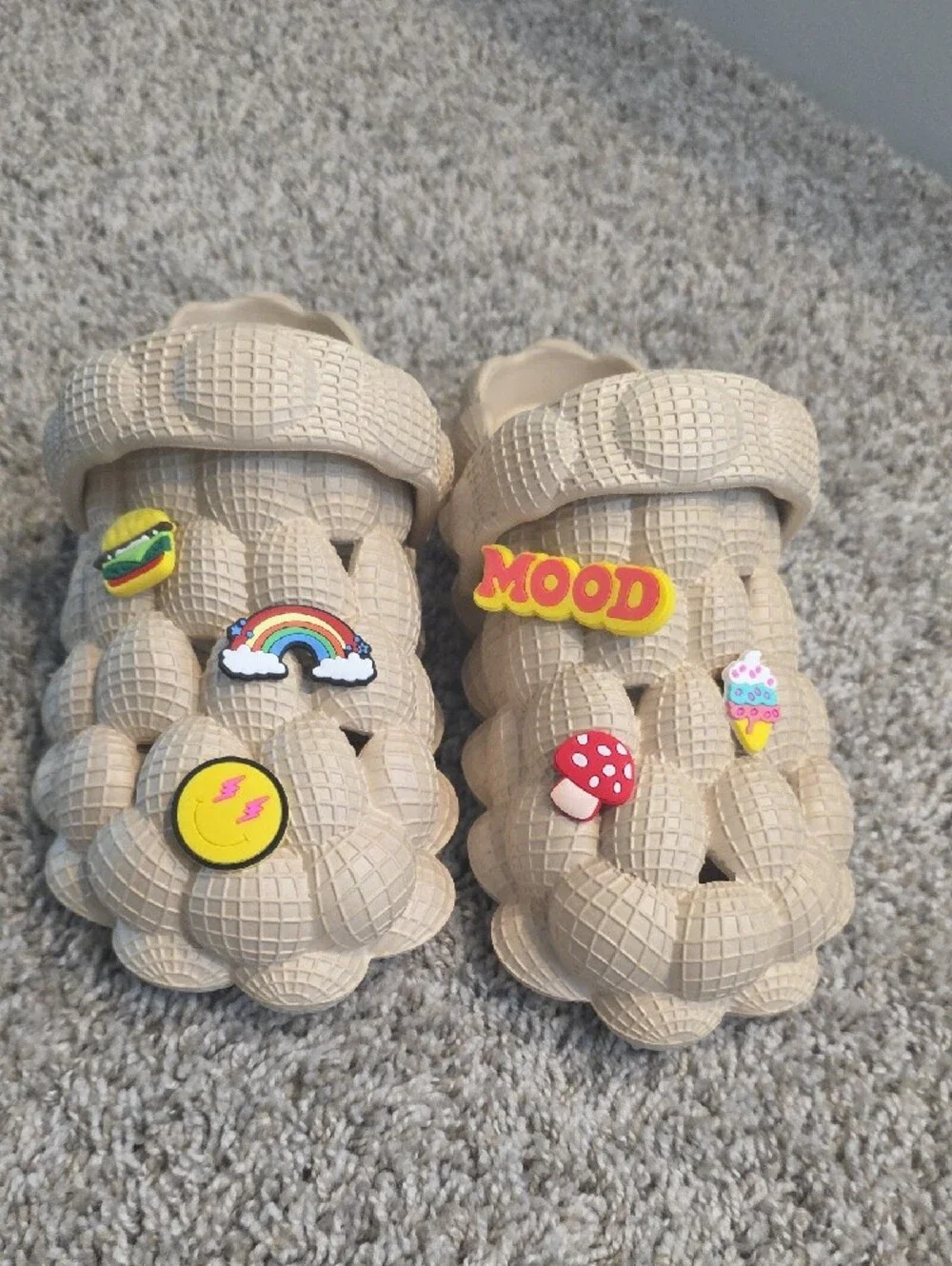 Beige Kids Bubble Clog Shoes with Fun Charms